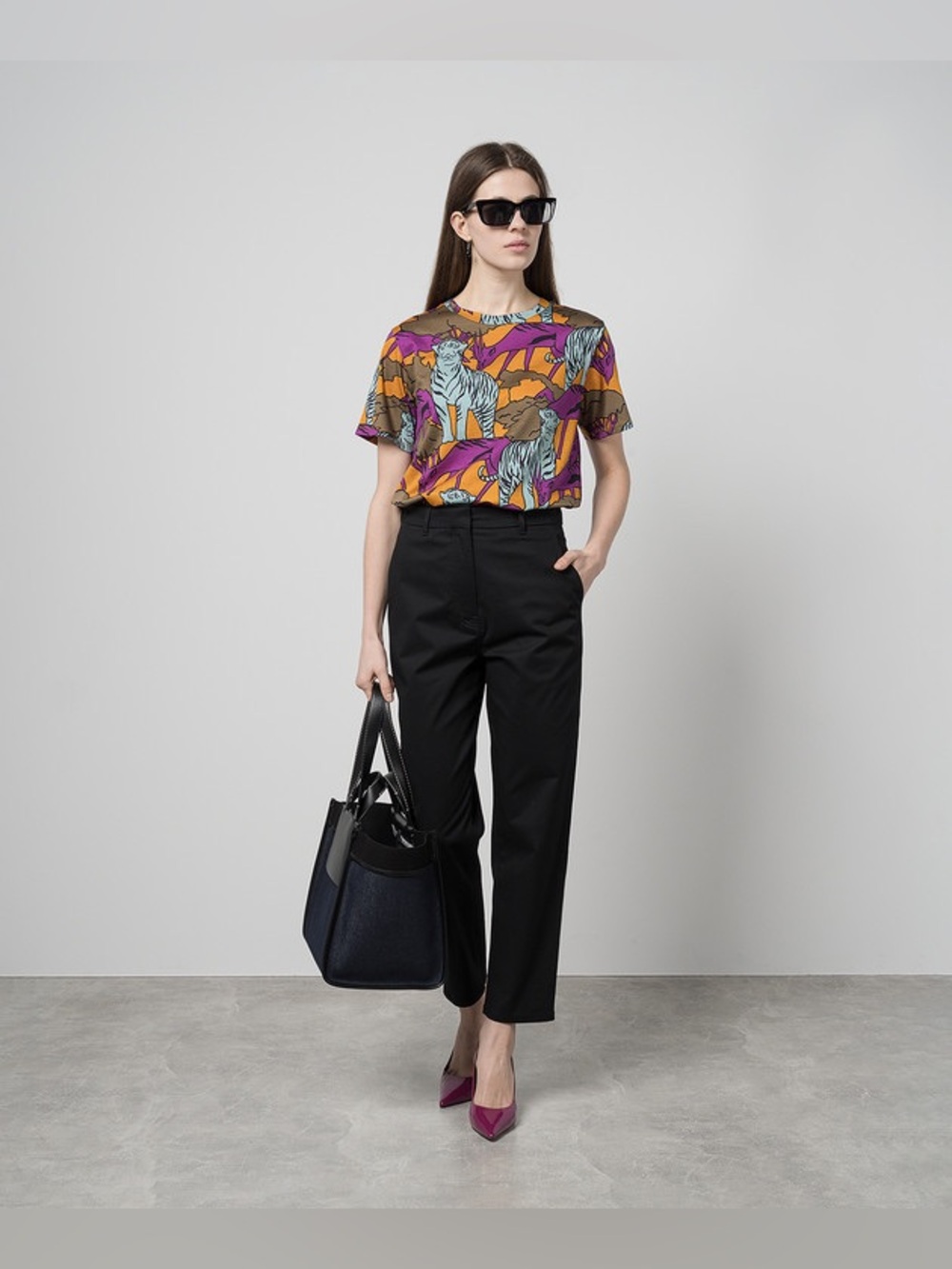 Weekend Max Mara Eloisa Tiger Print Graphic Tee Top S/M Multicolor Short Sleeve